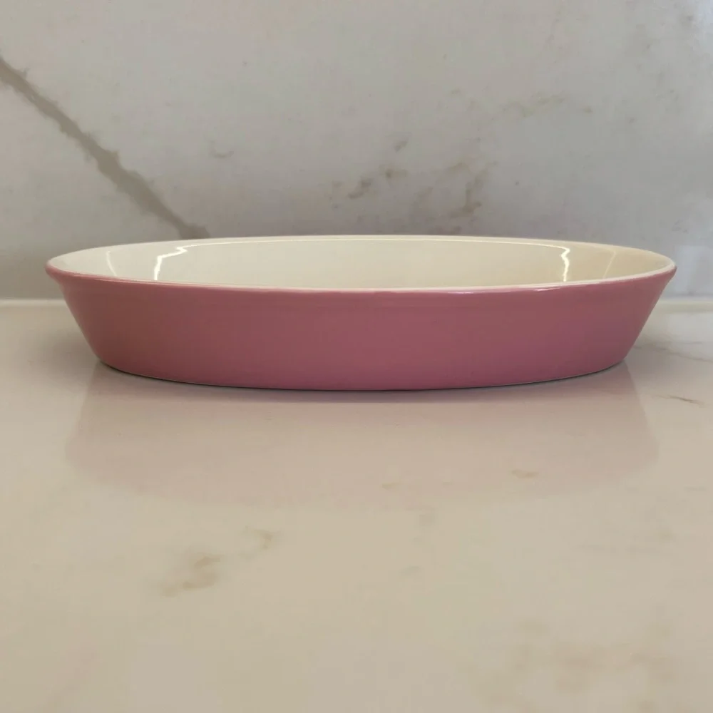 Small Oval Pink Au Gratin Casserole Baking Dish Bakeware Vegetable Dish - Picture 2 of 4